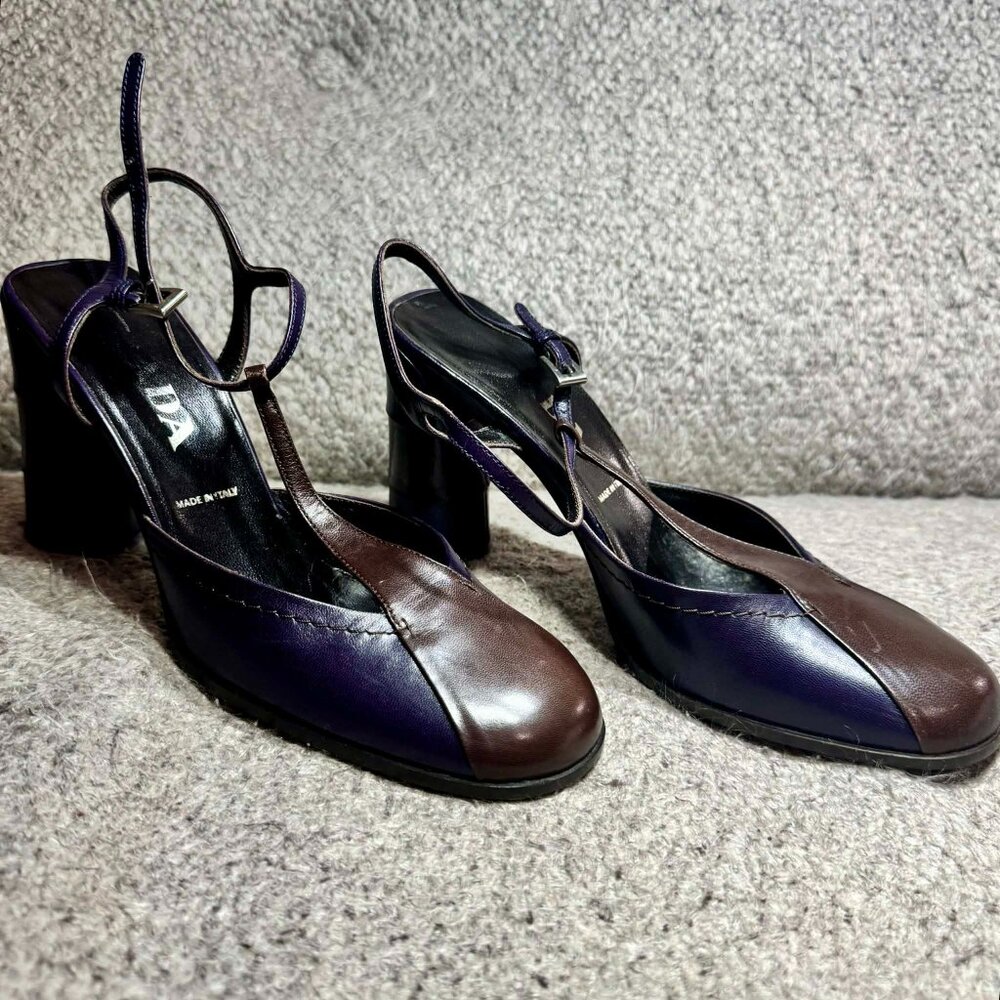 Vintage Prada Purple Brown Leather Mary Jane Heels 36.5 - Picture 2 of 9